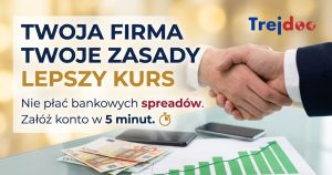 Uścisk dłoni biznesmenów nad pieniędzmi i telefonem z wykresem wzrostu. Rejestracja na platformie wymiany walut Trejdoo.