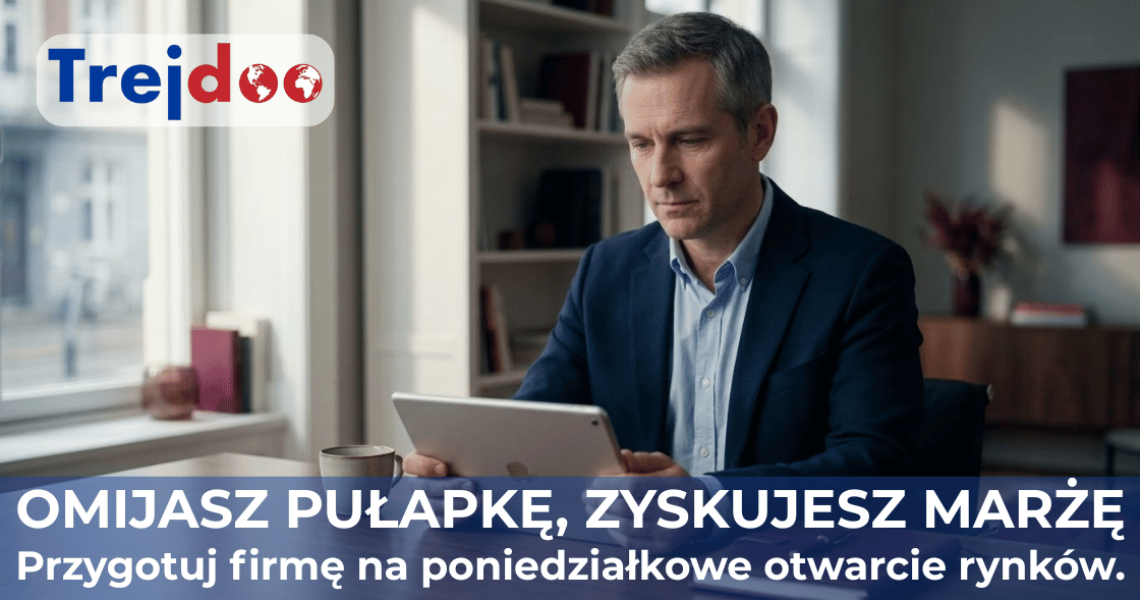 Skupiony dyrektor finansowy (CFO) analizujący na tablecie wykres giełdowy z widocznym spadkiem kursu dolara